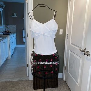 Bebe white silk ruffle tank